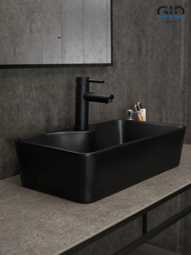Раковина керамическая Gid Geométrico 53353 60х30 накладная цвет черный 1 отверстие под смеситель - фото 2