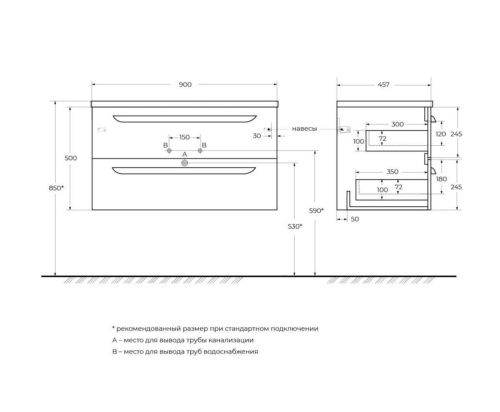 Тумба под раковину Cezares ECO-CER ECO-CER-N-900-2C-SO-BL 90х50 подвесная цвет белый - фото 2
