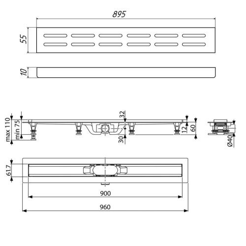 Душевой лоток Timo Eco SP10900-DG10900 95х10 черный - фото 2