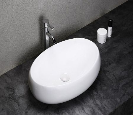 Раковина из сантехнического фаянса CeramaLux 9030A 60х40 накладная цвет белый без отверстий под смеситель