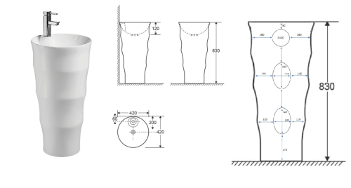 Раковина из сантехнического фарфора Cerutti SPA CT7833 40х40 напольная цвет белый 1 отверстие под смеситель - фото 3