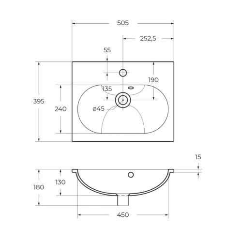Раковина керамическая BelBagno BB1923-500 50х40 накладная цвет белый 1 отверстие под смеситель - фото 2