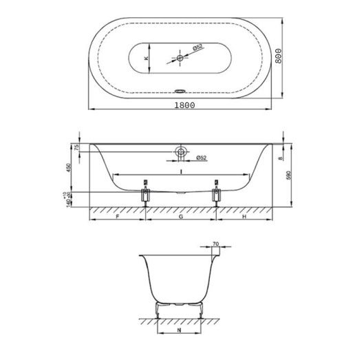 Ванна стальная Bette BetteLux 3466-000 PLUS AR 180х80 встраиваемая овальная без ножек - фото 2