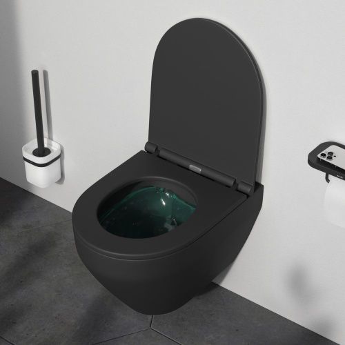 Унитаз подвесной Am.Pm Spirit V2.0 C701700MBSC черный с сиденьем микролифт безободковый каскадный смыв - фото 3