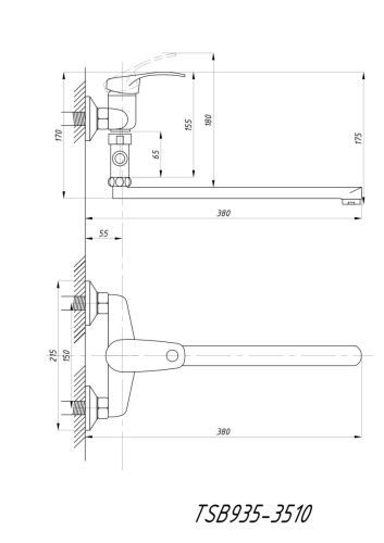 Cмеситель для ванны и душа TSARSBERG TSB-935-3510 настенный хром - фото 2