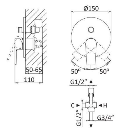 Смеситель Cezares NAUTIC NAUTIC-VDIM-01 встраиваемый в стену хром