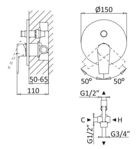 Смеситель Cezares NAUTIC NAUTIC-VDIM-01 встраиваемый в стену хром - фото 2