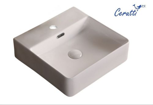 Раковина из сантехнического фарфора Cerutti SPA CR7602B 40х40 накладная цвет белый 1 отверстие под смеситель - фото 2