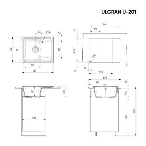 Кухонная мойка Ulgran Classic U-201-345 60х45 цвет коричневый - фото 2