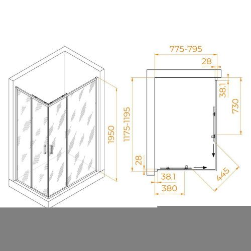 Душевой уголок RGW Passage 030824682-14 120х80 стекло прозрачное профиль черный без поддона - фото 3