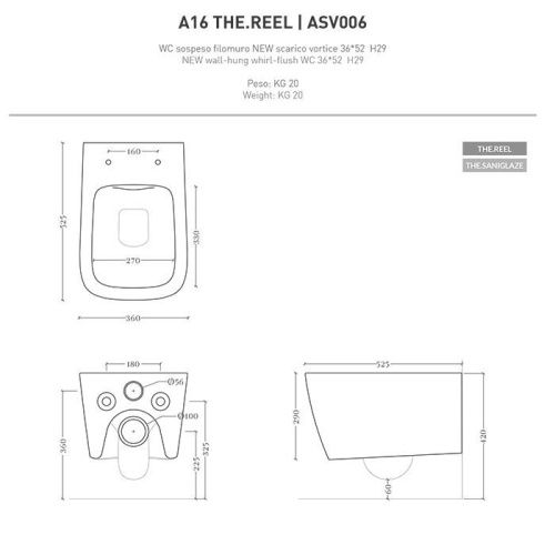 Чаша унитаза подвесная Artceram A16 ASV006 15 00 цвет серый без сиденья безободковая смыв торнадо - фото 2