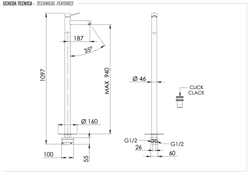 Смеситель для раковины Remer Minimal N18 напольный хром - фото 2