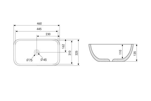 Раковина из сантехнического фаянса Abber RECHTECK AC2200MW 50х30 накладная цвет белый без отверстий под смеситель - фото 4
