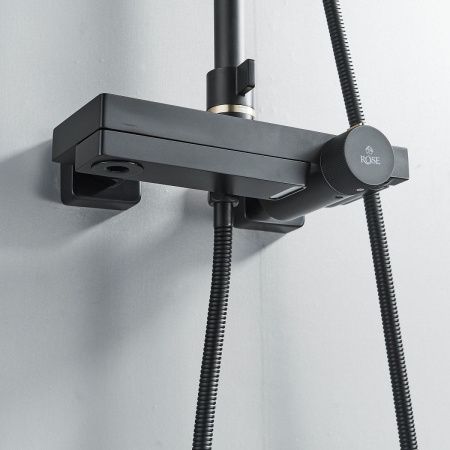 Душевая стойка Rose R1896H настенная цвет черный с термостатом