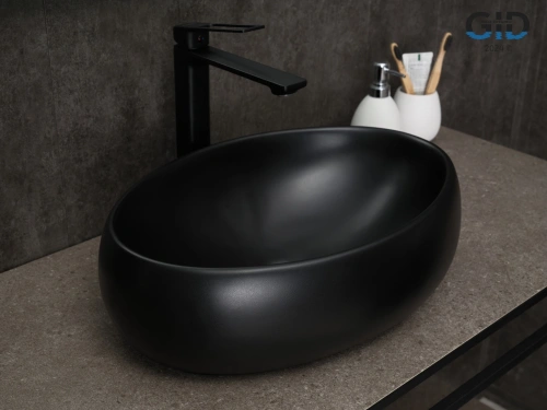 Раковина керамическая Gid Lago 53372 50х30 накладная цвет черный без отверстий под смеситель - фото 2