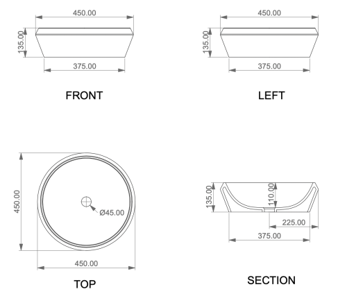 Раковина керамическая GSG Ceramic Design Cruise CRLAVRO45000 50х50 накладная цвет белый без отверстий под смеситель - фото 2