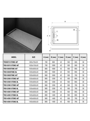 Душевой поддон из искусственного камня WeltWasser WW TR 10000004370 100х70 - фото 2