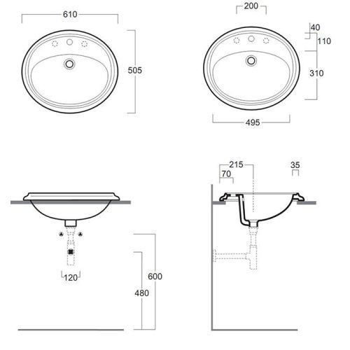 Раковина из сантехнического фаянса Simas Arcade AR859bi*1 60х50 встраиваемая цвет белый 1 отверстие под смеситель - фото 2