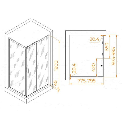 Душевой уголок RGW Passage 410824580-11 100х80 стекло прозрачное профиль хром без поддона - фото 2