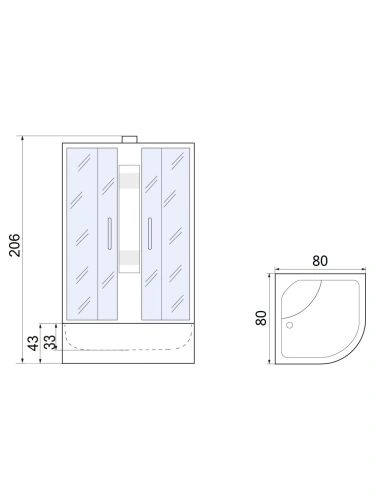 Душевая кабина River NARA 10000000837 80х80 четверть круга без крыши ориентация универсальная - фото 2