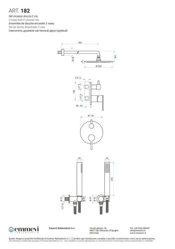 Душевая система Emmevi Filobrass 182/CR встраиваемая в стену цвет хром - фото 2