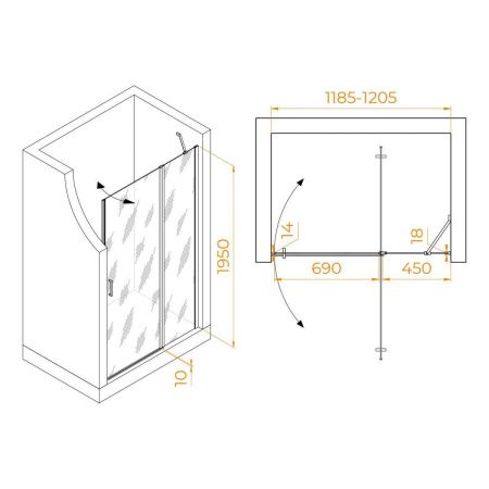 Душевая дверь RGW Leipzig 351200412-11 120х195 стекло прозрачное профиль хром
