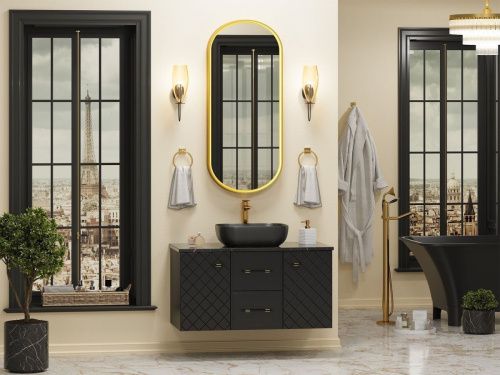 Тумба под раковину Brevita Shanel SHA-09100-02-01-2Я 100х50 подвесная цвет черный - фото 5