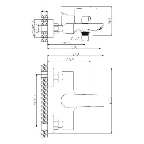 Смеситель для ванны WesnaArt Briz BRI20-310 настенный хром - фото 2