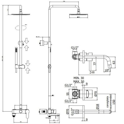 Душевая стойка Paffoni Light KITCOL632BO007 настенная цвет белый - фото 5