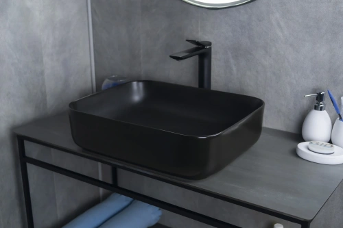 Раковина керамическая Gid Geométrico 53350 50х40 накладная цвет черный без отверстий под смеситель - фото 4