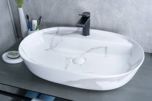 Раковина керамическая Gid Lago 54470 60х40 накладная цвет многоцветный 1 отверстие под смеситель - фото 3