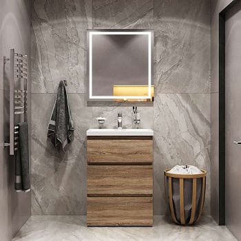 Комплект мебели: тумба с раковиной + смеситель + зеркало + аксессуары Am.Pm Gem S BK91GC 60х40 подвесной цвет коричневый