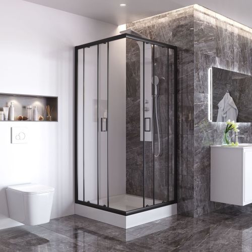 Душевой уголок Taliente TA-10102-1CB 100х100 стекло прозрачное профиль черный без поддона - фото 3