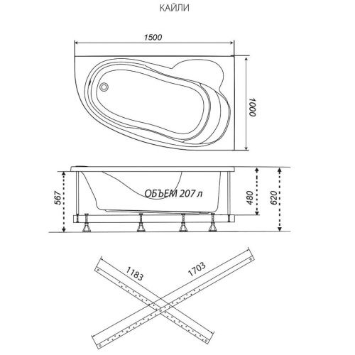 Ванна акриловая Тритон Кайли Щ0000048090 150х100 пристенная асимметричная без каркаса - фото 4