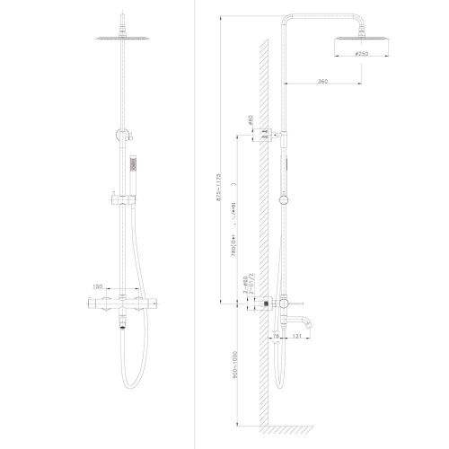 Душевая стойка Raiber RPG-006 настенная цвет золото - фото 3