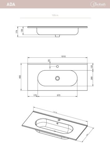 Раковина керамическая Visobath Ada 83806 100х50 встраиваемая цвет белый 1 отверстие под смеситель - фото 2