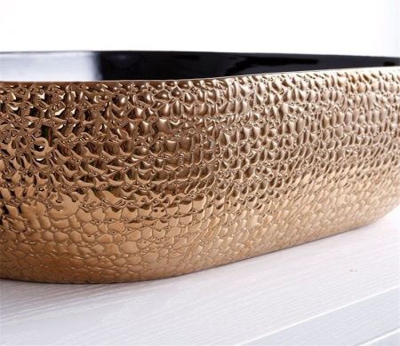 Раковина из сантехнического фаянса CeramaLux D1302H024 50х40 накладная цвет черный/медь без отверстий под смеситель