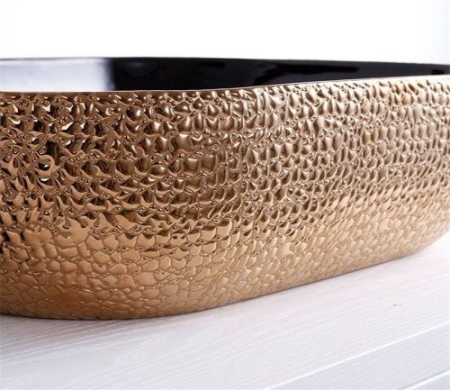 Раковина из сантехнического фаянса CeramaLux D1302H024 50х40 накладная цвет черный/медь без отверстий под смеситель - фото 3