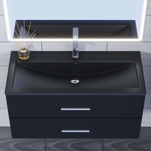 Раковина из искусственного камня Uperwood Foster Quartz 291030047 100х50 полувстраиваемая цвет черный - фото 4