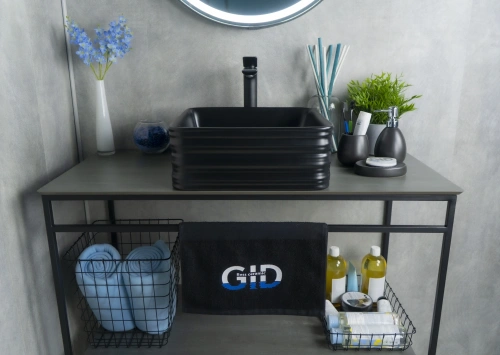 Раковина керамическая Gid Geométrico 53339 40х40 накладная цвет черный без отверстий под смеситель - фото 2