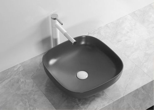 Раковина из сантехнического фарфора Cerutti SPA CR2677 40х40 накладная цвет черный без отверстий под смеситель