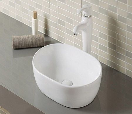 Раковина из сантехнического фаянса CeramaLux 9026B 50х40 накладная цвет белый без отверстий под смеситель