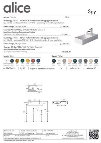 Раковина керамическая Alice Spy 34100101 60х30 подвесная цвет белый 1 отверстие под смеситель - фото 5
