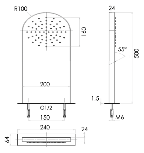 Верхний душ Remer 350MMNOX 25х50 черный - фото 2