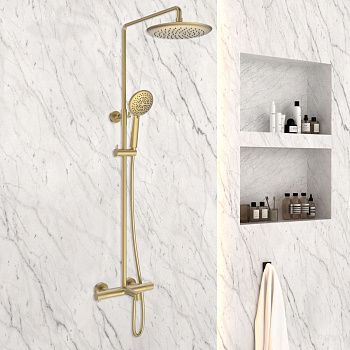 Душевая стойка Vincea Desire VSFS-1D1TBG настенная цвет золото с термостатом