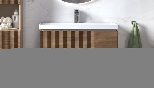 Тумба под раковину Velvex Mondi 308 акация темная 80х40 подвесная цвет коричневый - фото 2