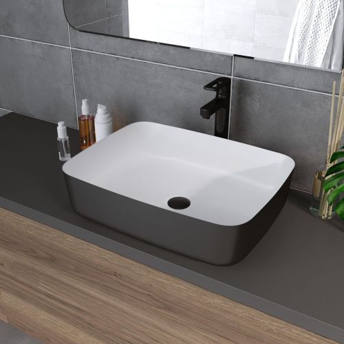 Раковина из сантехнического фаянса Grossman Color GR-4043BW 50х40 накладная цвет белый/черный без отверстий под смеситель - фото 5