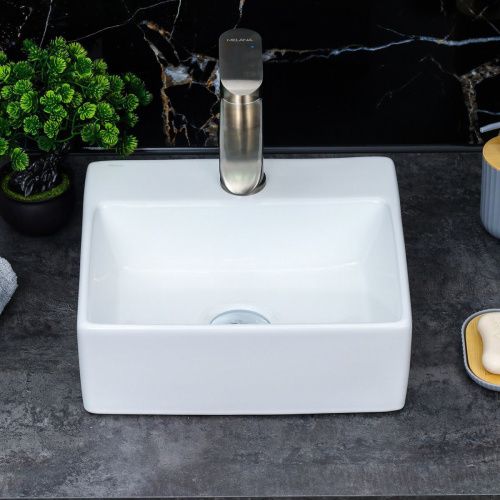 Раковина из сантехнического фарфора Melana 7440A-805 30х30 накладная цвет белый 1 отверстие под смеситель - фото 4