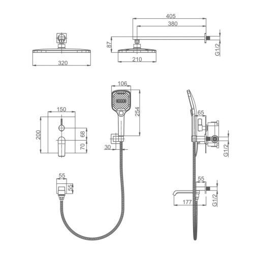Душевая система Splenka S31.27.06 встраиваемая в стену цвет черный - фото 3