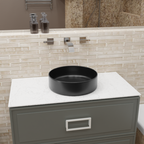 Раковина из сантехнического фаянса CHARUS TORRE BIANCA 700-011B 40х40 накладная цвет черный без отверстий под смеситель - фото 3